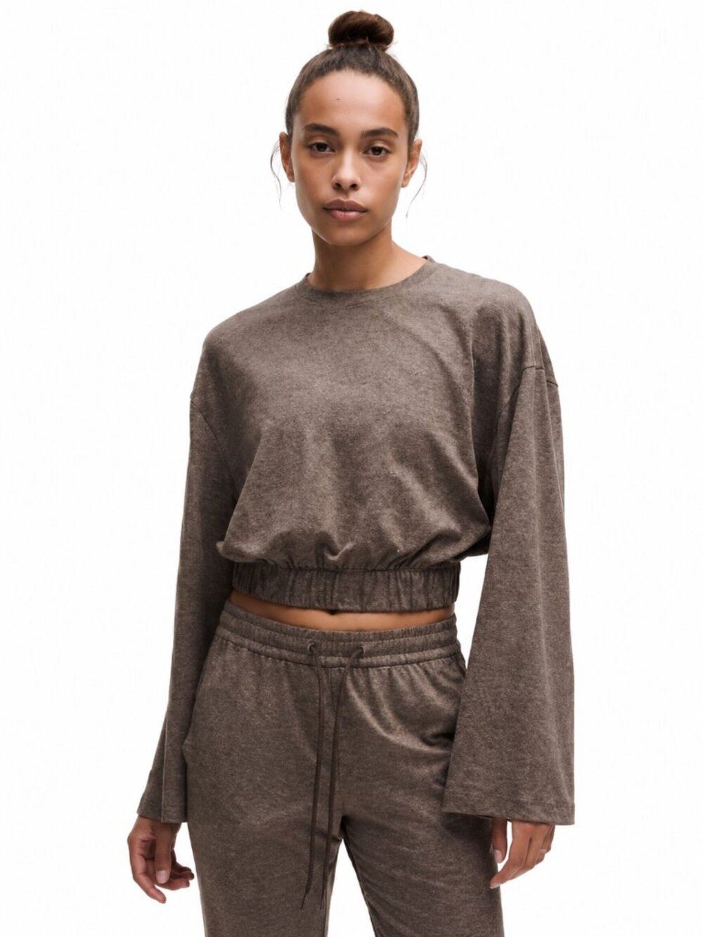 LULULEMON Soft Jersey Relaxed Crewneck Pullover Top Cropped Brown Women's Large